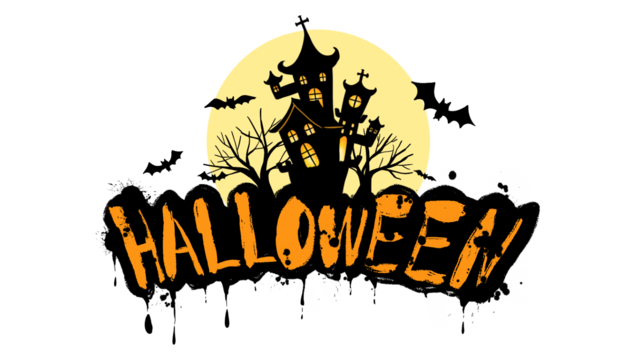 halloween lettering ghost house silhouette black halloween lettering haunted house png, Halloween, Lettering halloween house silhouette transparent background