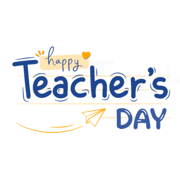 happy teacher day handwriting typography with paper plane transparent background PNG