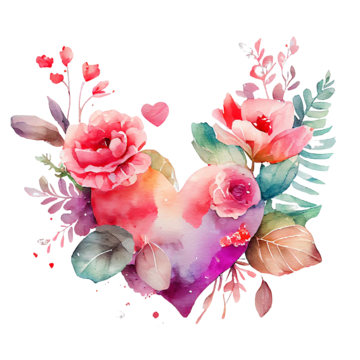 watercolor pink love heart with beautiful flowers for valentines day heart watercolor pink png, Heart, Watercolor, Pink PNG and PSD